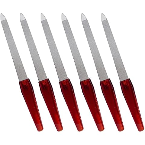 Nail File (6 Pcs), Metal Nail Files for Natural Nails Made of Stainless Steel with Sharp Pointed Tip Non Slip Handle, Double Sided Sapphire Grit Fingernails Filers Sword Brown Cover