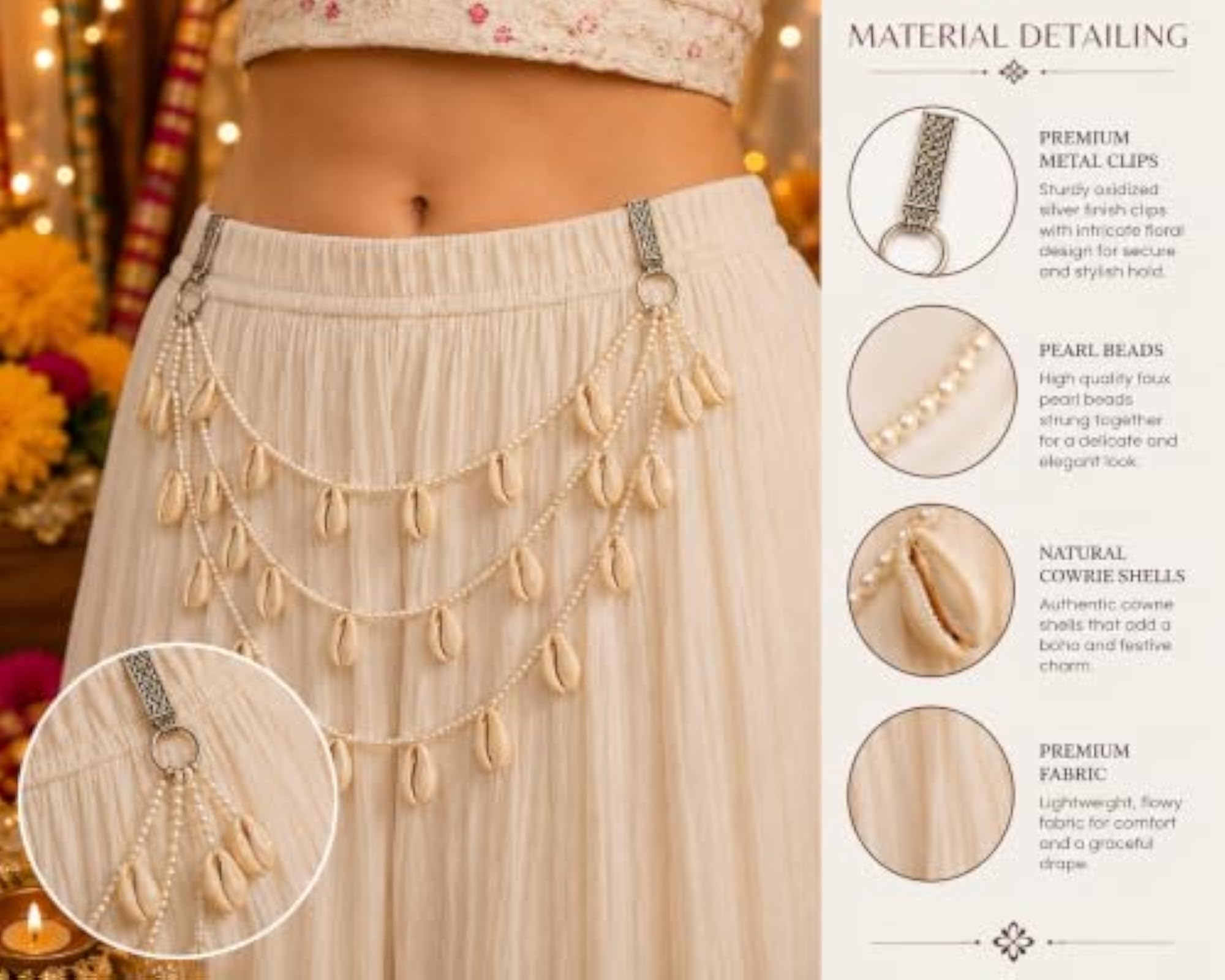 Cowrie Shell Pearl Layered Kamarbandh for Women