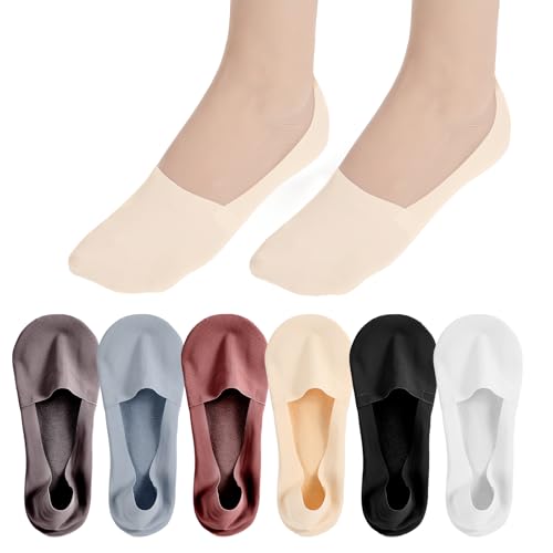 6 Pairs No Show Socks for Women Liner Invisible Socks Non Slip Low Cut Thin Silky Dress Footies Boat Sock for Loafers Flats Sneakers