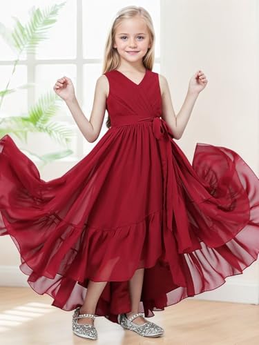 Burnt Orange Flower Girl Dress for Teen Girls High Low Chiffon Junior Bridesmaid Dresses Ruffle Formal Dresses Size 10-12 Size 103
