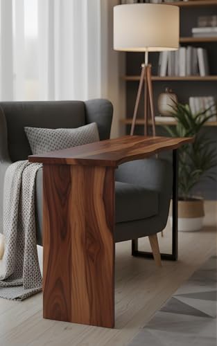 Image of Wood ForeverSheesham Wood Console Table for Living Room | Entryway Sofa & Fish Tank Table | Narrow Side Stand with Straight Top Panel Legs | Wooden Accent Furniture for Home Decor |Light Walnut Finish
