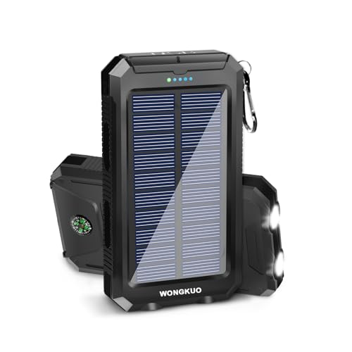 WONGKUO Solar Charger Power Bank - 36800mAh Solar Phone Charger, QC3.0 Fast Charger with LED...
