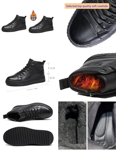 MOYOWEI Men's Black High-top Casual Leather Boots,Fall/Winter Round Toe Non-slip Side Zip Travel Height Sneakers Ankle Booties2