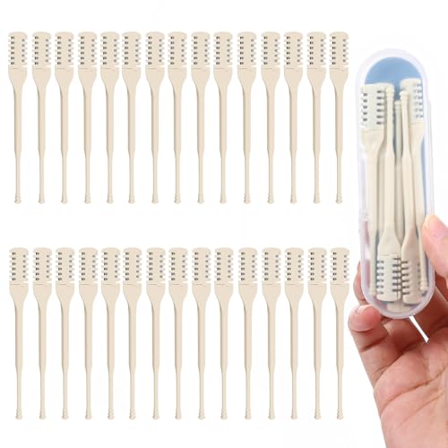 KFHENSOMR 30Pcs Manual Nose Hair Trimmer - Double Sided Nose Hairs Cleaner Rotating Nasal Hair Razor Cutter with Storage Box for Women and Men Portable Nostril Remover Tools