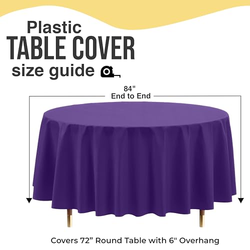 Image of Exquisite 66% Thicker Premium Purple Round Tablecloth 0.5 Mil 6 Pack Plastic Table Cloth Disposable 84 Inch Round Plastic Tablecloth Won't Tear Easily Like Cheap Thin Brands