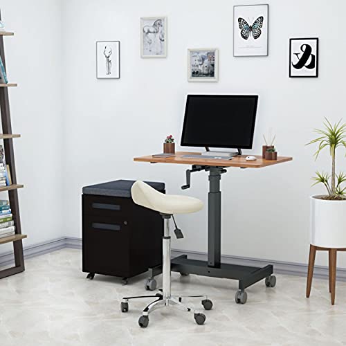 S Stand Up Desk Store Crank Adjustable Height Single Column Rolling Mobile Standing Desk (Black Frame/Teak Top, 40 Inch Wide) #TOP4