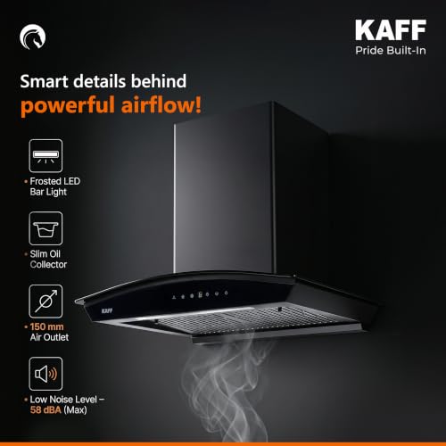 Image of KAFF 60cm Curved Filterless Auto Clean Kitchen Chimney | 1400 m /hr High Suction, Low Noise | Touch & Gesture Control | Matt Black | 2 yr Product and 10 Yr Motor Warranty | NIORDHC60