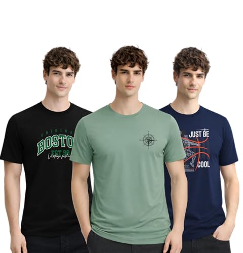 Image of ADRO Mens Printed T-Shirts Pack of 3 | 100% Cotton Regular Fit Graphic Tshirt | Breathable Stylish Casual T Shirt Gym Travel Summer T Shirts