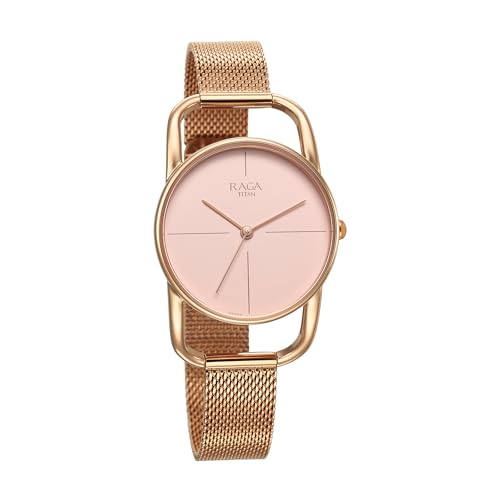 Image of Titan Raga Chic Quartz Analog Pink Dial Metal Strap Watch for Women-2696WM01