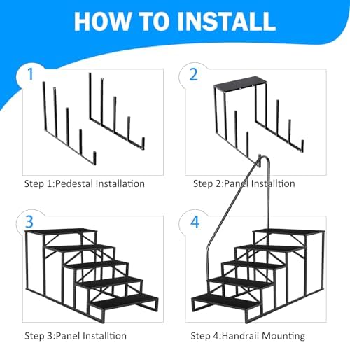 5 Stufen Trittstufe mit Griff, RV Trittleiter|Poolleitern|Stufen im Freien Haustiertreppe, Standtreppe Hocker Kinder aus Stahl Max 300kg, Haushaltsleiter für Spa/Hof/Mobile Home