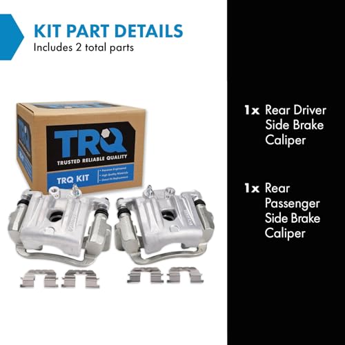 Image of TRQ Rear Driver and Passenger Side Brake Caliper Set Caliper Brackets Hardware Compatible with 14-17 Kia Sorento without Red Painted Calipers, 18 Kia Sorento L, 18 LX, EX