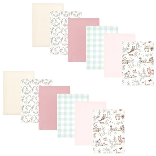 Image of Hudson Baby Unisex Baby Cotton Poly Flannel Burp Cloths Bundle, Girl Woodland Pals, One Size
