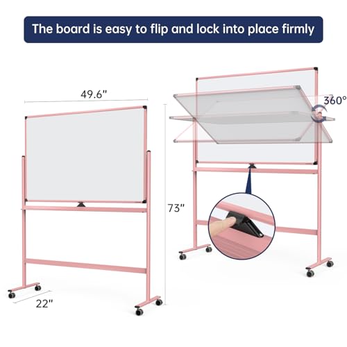 Image of Large Dry-Erase Rolling Magnetic Whiteboard - 48 x 32 Inches Dry Erase Board with Stand Height Adjust Double Sides Mobile White Board Easel on Wheels with 25 Sheets Paper Pad Office, Home & Classroom