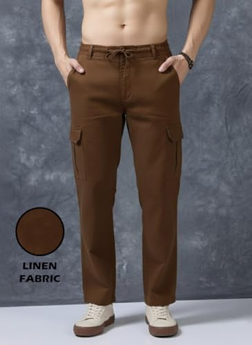 Image of Men's Multi Color Cargo Casual Trousers | Men's Regular Fit Straight Pants | Comfortable Stylish Cargo for Men | Soft Fabric for Everyday Wear, Travel & Office | Linen Cotton Bottom Wear