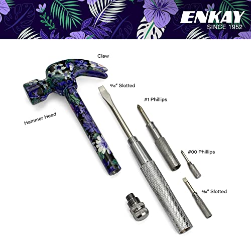 Image of ENKAY - 6 in 1 Floral Hammer and Screwdriver, Multifunction Claw Hammer Tool with Flower Print (Pattern 5)