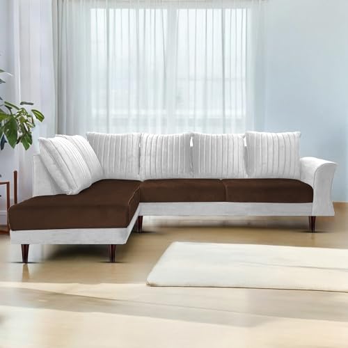 Image of Gratly LHS 4 Seater L Shape Sofa Set for Living Room (Brown Grey Colour) Premium Fabric Sofa