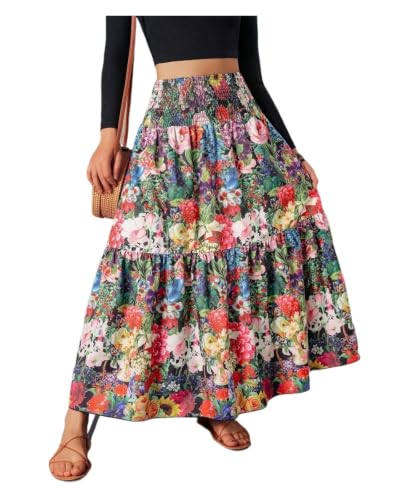 Jupe smockée bohème multicouche à imprimé floral pour un style estival aérien