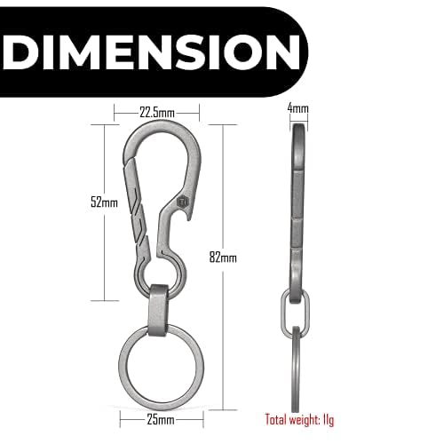 KeyUnity KM01 Titanium Carabiner Keychain Clip Quick Release EDC Key Holder Organizer with Keyring, Km01 (Stonewashed) - Image 2