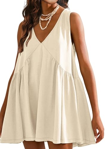 Image of Sleeveless Mini Dress for Women 2026 Summer Casual V Neck Sundress Loose Babydoll Dress with Pockets