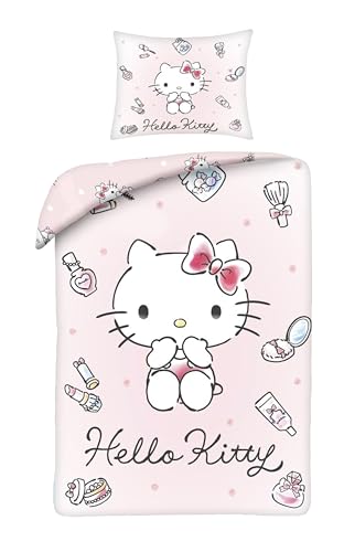 Hello Kitty Parure de Lit Enfant Fille - Housse de Couette Réversible 140x200 cm avec Taie d'oreiller - 100% Polyester Doux - Certifié Oeko-Tex Standard 100...