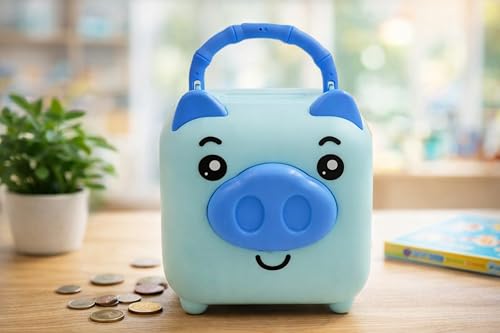 Image of Piggy Bank for Kids | Unbreakable Plastic Money Saving Box for Boys & Girls | Durable Coin & Cash Bank | Educational Saving Toy & Return Gift for Children with Lock and Keys (Sky)