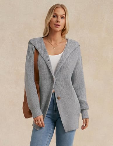 GRACE KARIN Womens Oversized Hooded Cardigan Sweaters 2025 Trendy Fall Outfits Button Up Knit Sweater Coats with Pockets3