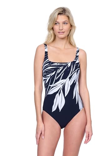 Gottex Women’s Black and White Square Neck One Piece Swimsuit with Soft Cups Tummy Control and Back Lining Swim Essentials