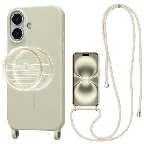Étui pour iPhone 16 antichoc magnétique blanc avec cordon de sécurité