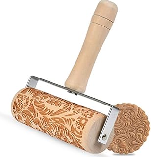Wood Embossed Rolling Pins 3D Engraved Rolling Pin, Push Style Metal Bearing Christmas Embossing Rolling Pin with Pattern for Fondant Cake Batter Biscuit Baking DIY Decoration