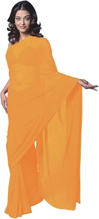 Womens Bollywood Chiffon Plain Sari Festival Uniform Saree Wrap Fabric Unstitched Blouse Piece Party Wear