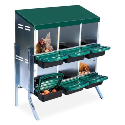 GarveeLife Nesting Boxes for Chickens, 6 Holes Chicken Nesting Boxes with Legs, Chicken Laying Box with Lid Cover, for Outdoor Chicken Coop Farm Yard, Green