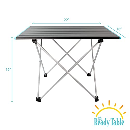 Ready Table Large Lightweight Portable Outdoor Folding Table W/Aluminum Hard Top. Useful For Beaches, Boating, Camping & More. 22X16 Portable Table W/Bag Makes For Easy Travel & Quick Setup. #TOP2