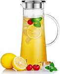 GuDoQi 1.4L Carafe d'eau, Borosilicate de verre Pitcher avec lis, Iced Tea Patcher, boisson froide chaude Café Boissons Carafe