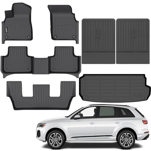 Jenofa-for Audi Q7 / SQ7 2017-2026 7 Seats All Weather Floor Mats Automotive Car Mat Fit 2025 Q7 Accessories (Floor Mats & Rear Seat Back Mats & Cargo Liner)
