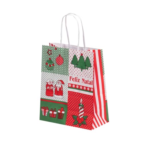 LC, SACOLA LC FELIZ NATAL PRESENTE PAPEL KRAFT NATURAL ALÇA NATURAL 10UN 17,5X8,5X21,5 Cor:Colorido