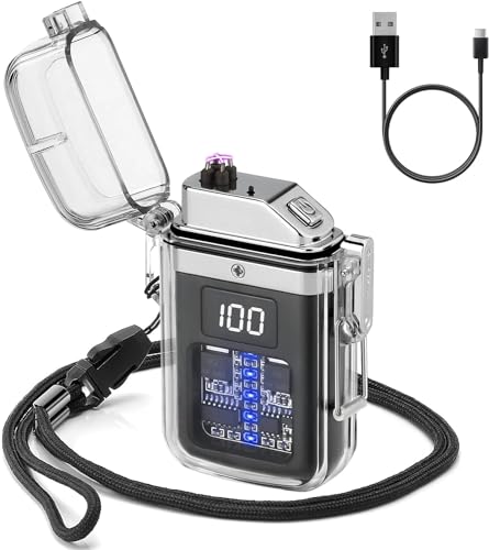 Auratrio Y17 Isqueiro de plasma com indicador de energia, recarregável por USB, resistente ao vento, impermeável, de arco duplo, para cones de incenso, campismo (preto)