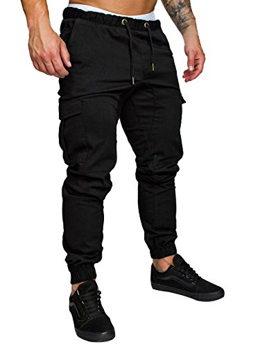 FGFD Pantalones de Hombre Jogger Deportivos Pantalón Cargo Casuales Chino de Algodón Pants Sueltos Ocasionales (Negro, XL)
