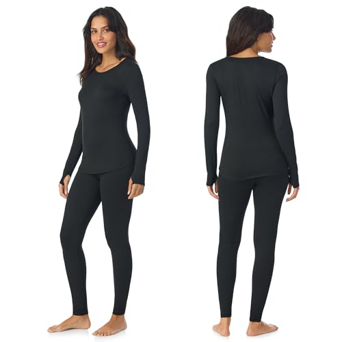 Image of Cuddl Duds Lightweight 2 Piece Active Base Layer Matching Sets for Women | Everyday Activewear, Long Sleeve Top & Leggings, Gym Workout & Fitness Clothes, Breathable Moisture Wicking Travel Lounge Set