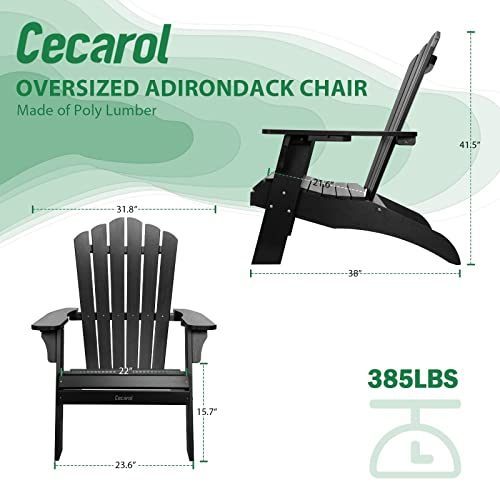 Cecarol Oversized Adirondack Chairs Set Of 4, Each Chair Is Packed Separately, Fire Pit Chair With 2 Cup Holders, 385Lb Weight Capacity, All Weather Resistant Outdoor Chairs For Garden- Black #TOP2