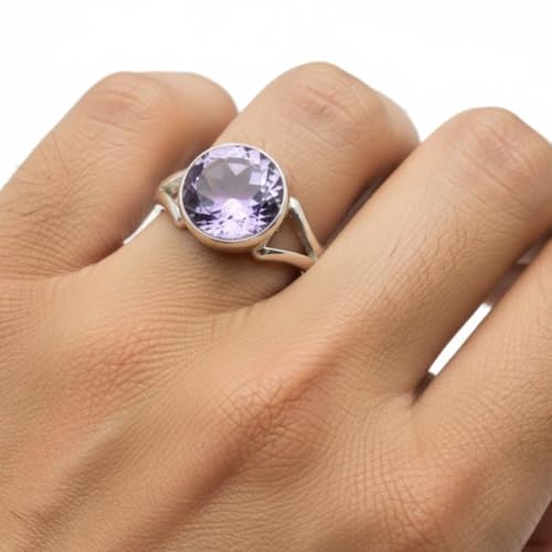 Image of 55Carat Choose Your Color Real Round Shape 5 Carat Birthstones Sterling Silver Handmade Healing Stones Ring Size US 4-13