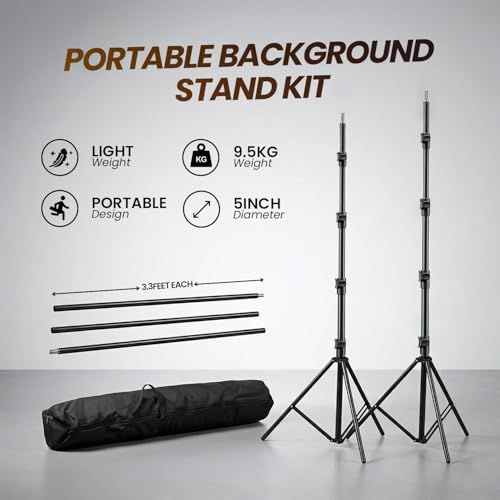 Image of HIFFIN Heavy Duty 10ft x 14ft Studio Background Stand Kit for Backdrop Photography & Videography, Adjustable Background Support System, Compatible with Paper Backdrop & Chain Pulley System, Carry Bag