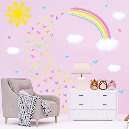 MOSITU Rainbow Wall Stickers 49 Pcs Watercolour Sun Cloud Heart Decals Removable Large for Nursery Bedroom Living Room Classroom Girls Her Decor - Image 3