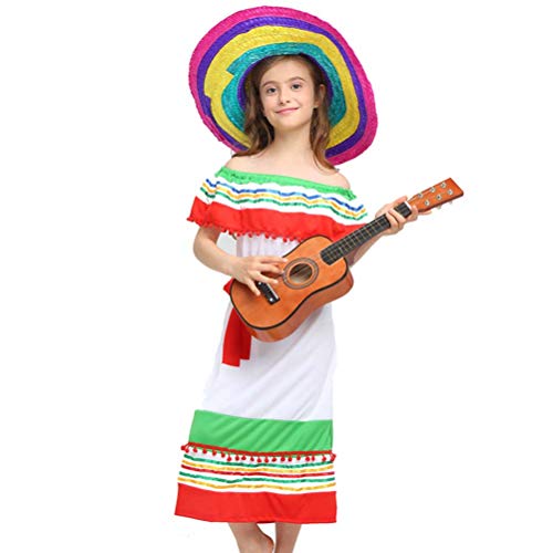 TENDYCOCO Vestidos Mexicanos para niñas con Sombrero Mexicano Sombrero de Paja Traje...