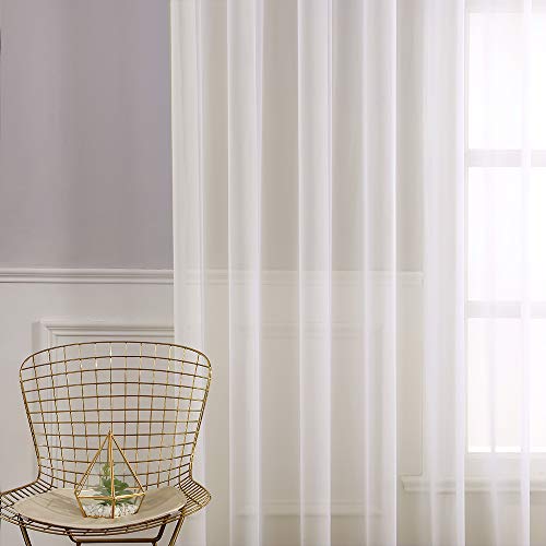 MIULEE Christmas Curtains 2 Panels Solid Color Sheer Window Curtains Smooth Elegant Window Voile Panels/Drapes/Treatment for Bedroom Living Room 55" Wx63 L Ivory, Grommet Top - Image 4