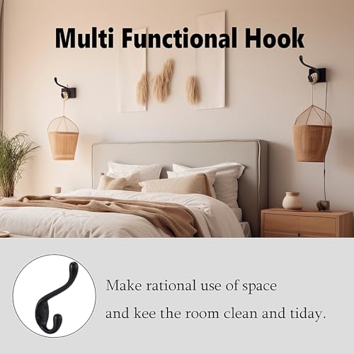 Jukzi Coat Hooks 5 Pack - Heavy Duty Wall Mounted Two Prongs Matte Black Double Hooks for Hanging Clothes/Towels - Sturdiness Design with Better Mounting System - Image 5