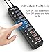 vantisan Powered USB 3.0 hub, 11-Port USB Hub Splitter Extension 7 USB 3.0 Data Ports + 4 Smart Charging Ports with Individual LED On/Off Switches and 12V/3A Power Adapter for USB Devices.