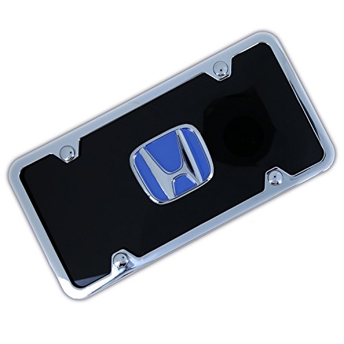 gold honda emblem - Au-tomotive Gold, Inc. Blue Logo On License Plate + Frame for Honda (Black)