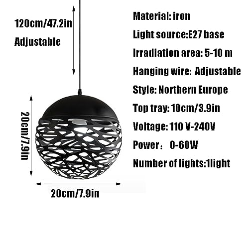 Lampe suspendue ronde en fer E27 pour éclairage de chambre