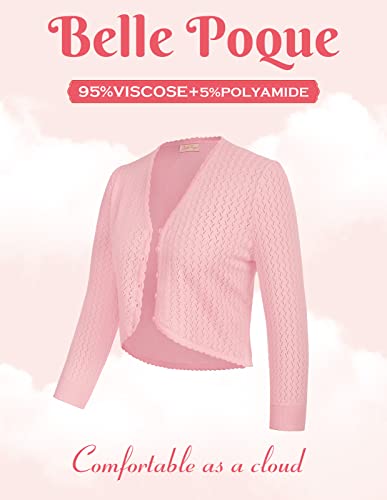 Image of Womens Summer 3 /4 Sleeve Bolero Shrug for Dress Open Front Scalloped Knit Cropped Cardigan Sweater Lightweight