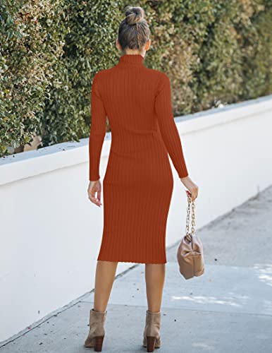 Image of MEROKEETY Women's Ribbed Long Sleeve Sweater Dress High Neck Slim Fit Knitted Midi Dress